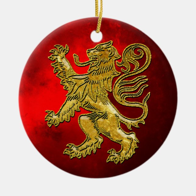 Adorno De Cerámica Rojo escocés del oro del león (Frente)