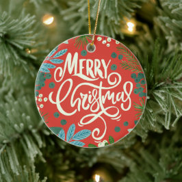 Adorno De Cerámica Rojo floral Nuestro primer Navidad