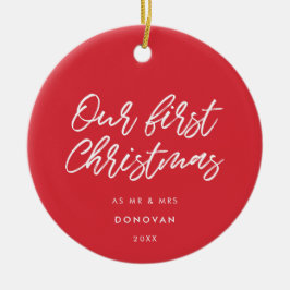 Adorno De Cerámica Rojo moderno nuestra primera Navidad casada