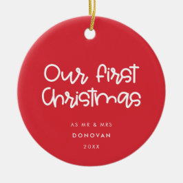 Adorno De Cerámica Rojo moderno nuestra primera Navidad casada