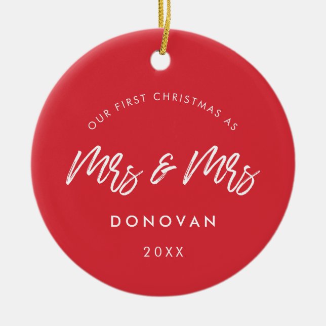 Adorno De Cerámica Rojo moderno Nuestra primera Navidad como señora y (Frente)