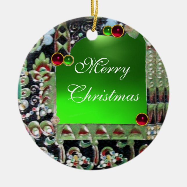 ADORNO DE CERÁMICA ROJO NEGRO ARTE VERDE NOUVEAU GEMSTONE MONOGRAM (Frente)