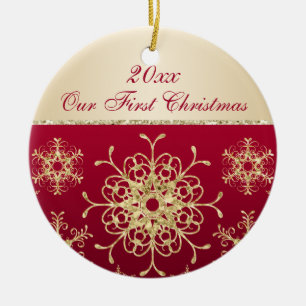 Adorno De Cerámica Rojo, Oro Primer Navidades Keepsake Ornament