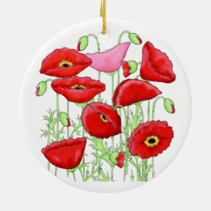Adorno De Cerámica Rojo Poppies Art Personalizado Gardener Floral