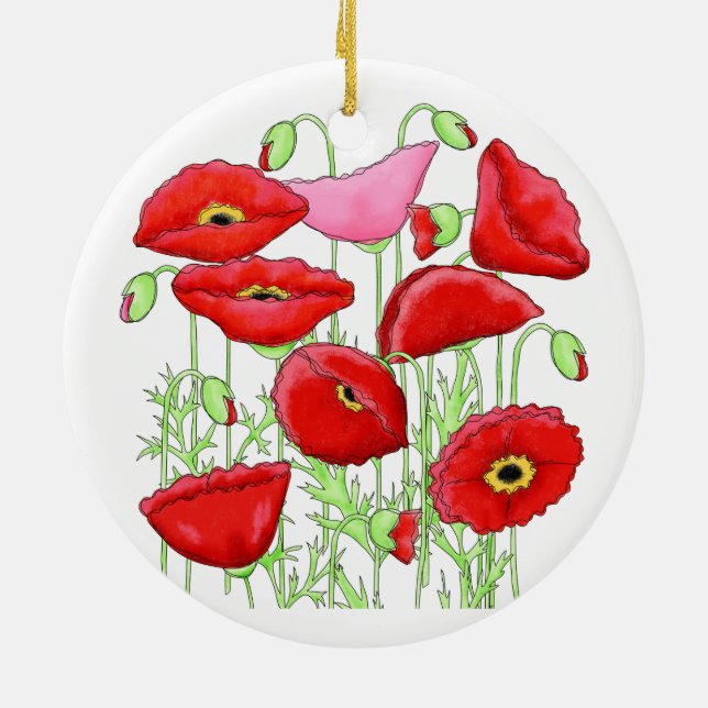Adorno De Cerámica Rojo Poppies Art Personalizado Gardener Floral (Atrás)