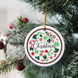 Adorno De Cerámica Rojo Verde Feliz Navidad Ronda de Guerra