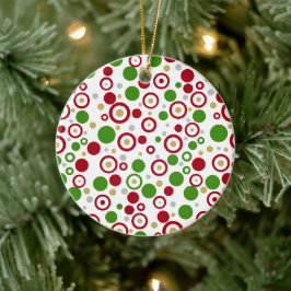 Adorno De Cerámica Rojo Verde Geométrico Navidad Nombre Dos Lados