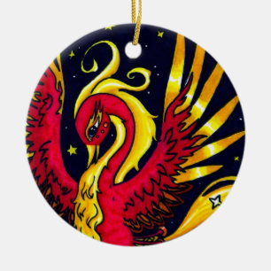 Adorno De Cerámica Rojo y oro que vuelan Phoenix