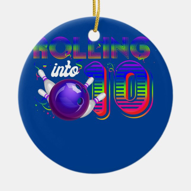 Adorno De Cerámica Rollin en 10 Bowling Birthday Party 10 (Frente)