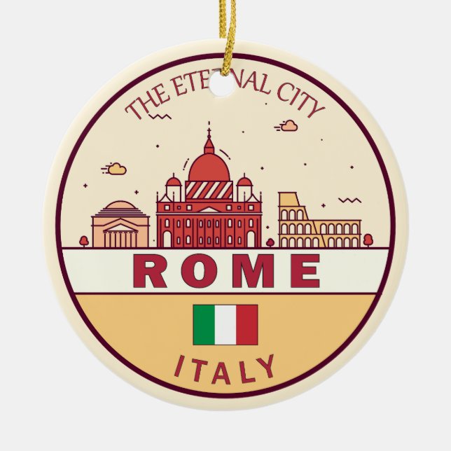 Adorno De Cerámica Roma Italia City Skyline Emblem (Frente)