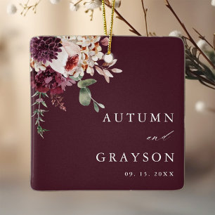 Adorno De Cerámica Romance de Otoño Elegante Boda Burgundy Foto     