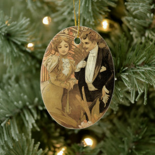 Adorno De Cerámica Romance del amor al Art Nouveau vintage, flanquead