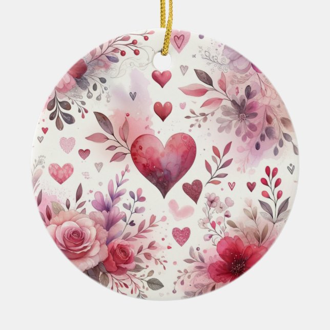 Adorno De Cerámica Romance eterno: Un clásico patrón El día de San Va (Frente)