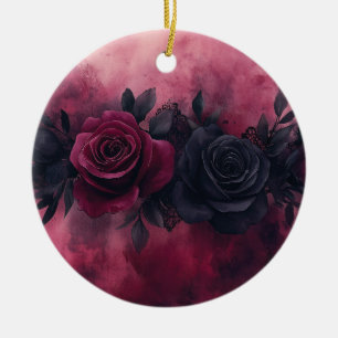 Adorno De Cerámica Romance Oscuro: Diseño de Rosa Gótica y Encaje