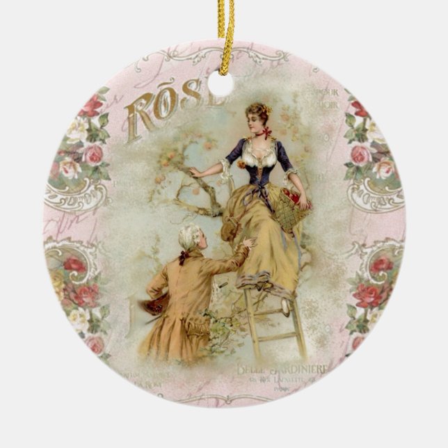 Adorno De Cerámica Romantic Paris Lovers pink shabbychic (Frente)