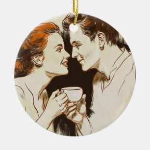 Adorno De Cerámica Romántico Café Fecha Parejas Compartiendo Dulce Gl