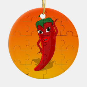 Adorno De Cerámica Rompecabezas de la diva del pepino rojo