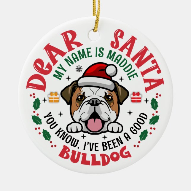 Adorno De Cerámica Ronda de árbol navideño de perro de Bulldog person (Frente)