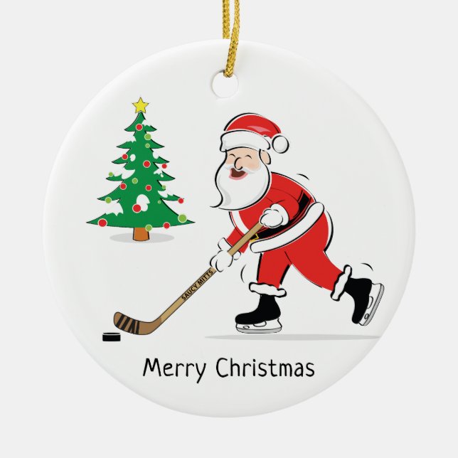 Adorno De Cerámica Ronda de hockey Santa Navidades (Frente)