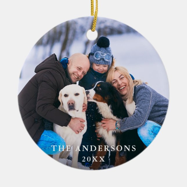 Adorno De Cerámica Ronda de Navidades de fotografía familiares (Frente)