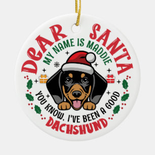 Adorno De Cerámica Ronda de Navidades personalizados de Dachshund Dog
