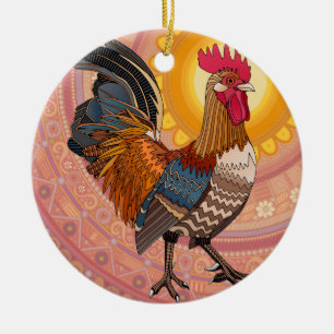 Adorno De Cerámica rooster sunrise pastel