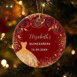 Adorno De Cerámica Ropa de oro rojo Quinceanera nombre glam