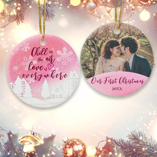 Adorno De Cerámica Rosa 1er Navidad Juntos Casados Foto Personalizada