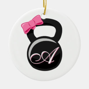 Adorno De Cerámica Rosa "A " de Kettlebell del arco y del monograma