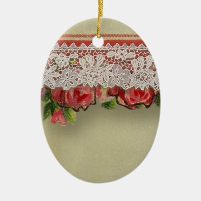 Adorno De Cerámica Rosa antiguo Lace Rústico Rojo Victorilap (Frente)