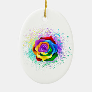 Adorno De Cerámica Rosa Arcoíris Colorida