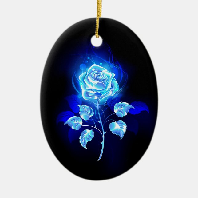 Adorno De Cerámica Rosa azul en llamas (Frente)