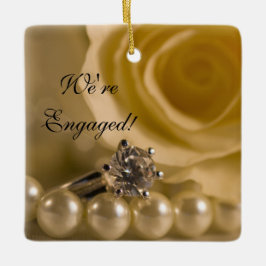 Adorno De Cerámica Rosa Blanca, Anillo y Compromiso de Perlas