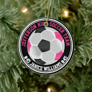 Adorno De Cerámica Rosa caliente, negro y blanco ⚽ de fútbol