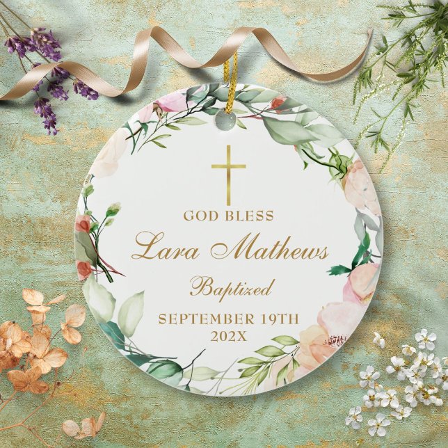 Adorno De Cerámica Rosa de bautismo Chica de niño personalizado flora (Subido por el creador)