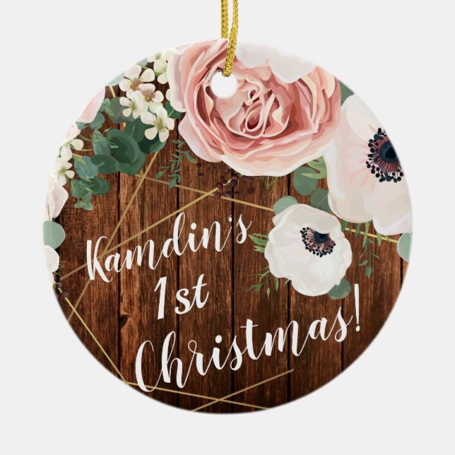 Adorno De Cerámica Rosa de Jardín Geométrico Ornament XMAS Personaliz (Frente)