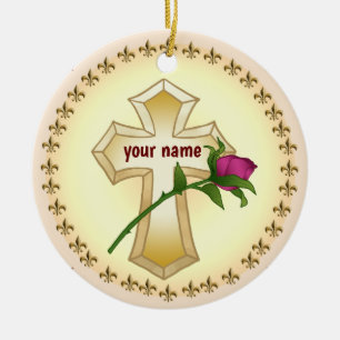 Adorno De Cerámica Rosa de la Cruz Cristiana personalizado