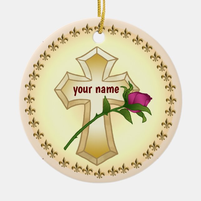 Adorno De Cerámica Rosa de la Cruz Cristiana personalizado (Frente)