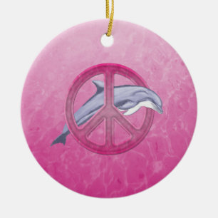 Adorno De Cerámica Rosa de la paz del delfín