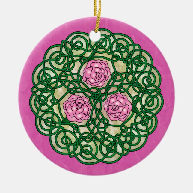 Adorno De Cerámica Rosa de rosas céltico del arte (Frente)