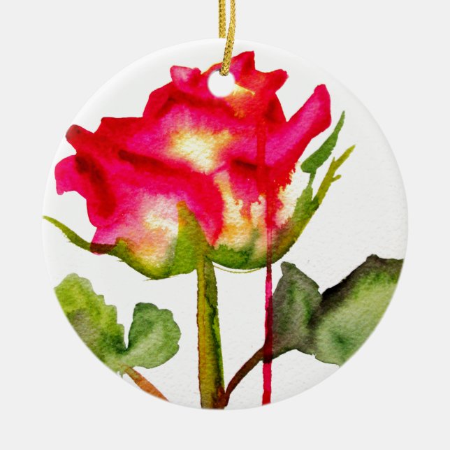 Adorno De Cerámica Rosa de té híbrido acuarela arte floral moderno (Frente)