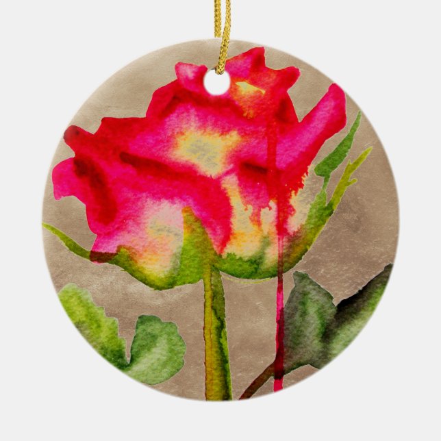 Adorno De Cerámica Rosa de té híbrido acuarela arte floral moderno (Frente)