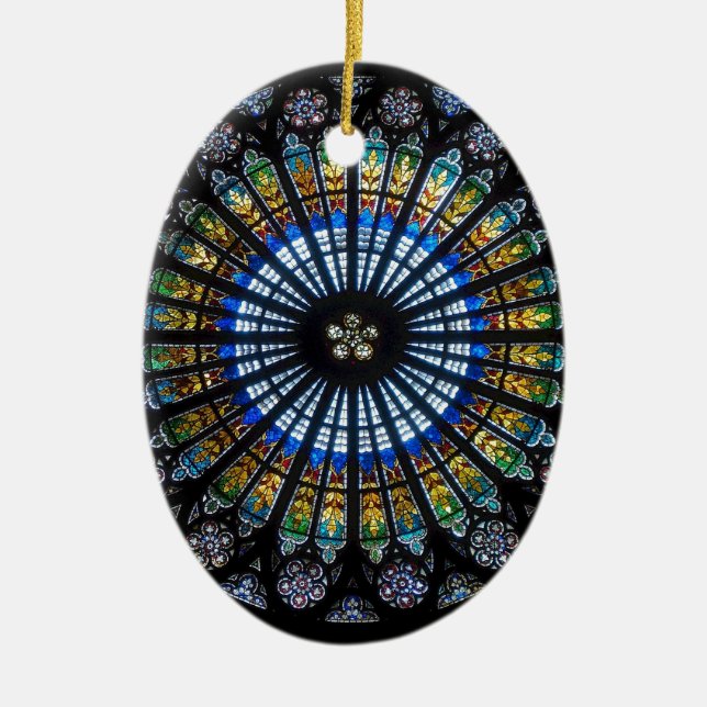 Adorno De Cerámica Rosa de vidrio manchado en Estrasburgo, Francia (Frente)