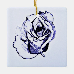 Adorno De Cerámica Rosa Esbozo de la mano Flor