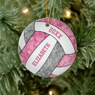 Adorno De Cerámica rosa gris blanco deportivo femenino voleibol