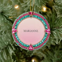 Adorno De Cerámica Rosa Jewel y turquesa