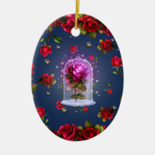 Adorno De Cerámica Rosa Mágica Encantada de Belleza Roja