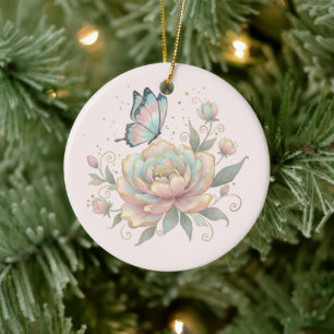 Adorno De Cerámica Rosa mágica y colores pastel de mariposa