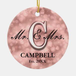 Adorno De Cerámica Rosa Personalizado de Oro recién casada