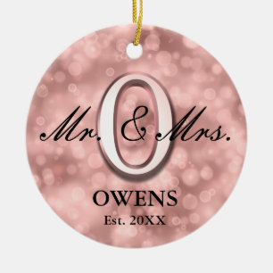 Adorno De Cerámica Rosa Personalizado de Oro recién casada